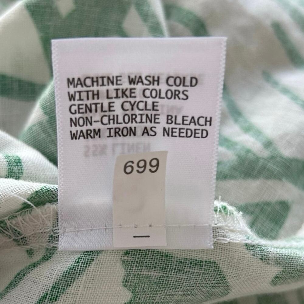 Christian Siriano NY Linen Blend Tropical Leaf Button Shirt Green White L - Picture 8 of 9